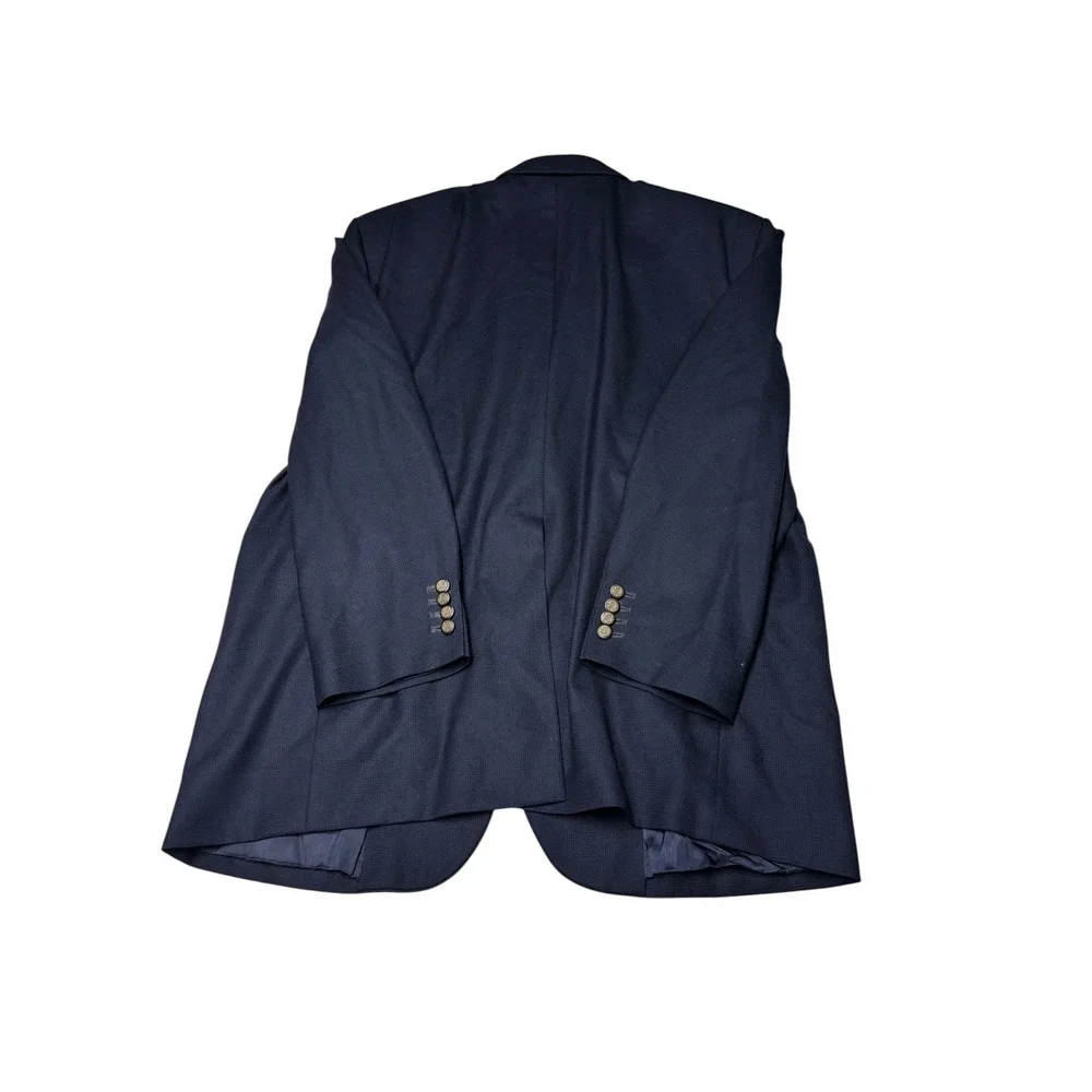 Ermenegildo Zegna Cloth Navy Blue Blazer 3-Button Crest Buttons Textured Men 50R